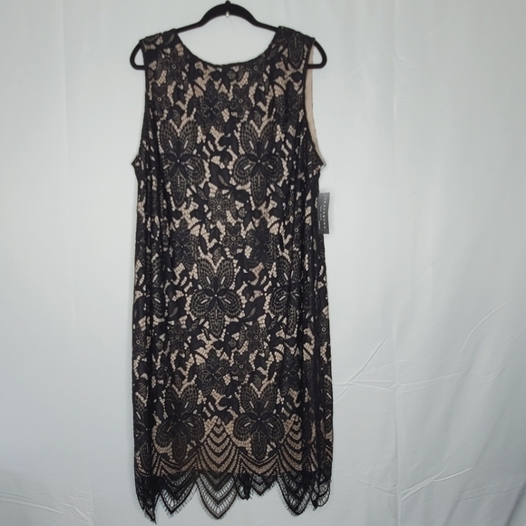 Sharagano Lace Overlay Fringe Hem Dress 22W Black Sleeveless Cocktail Whimsy NEW - Picture 14 of 14